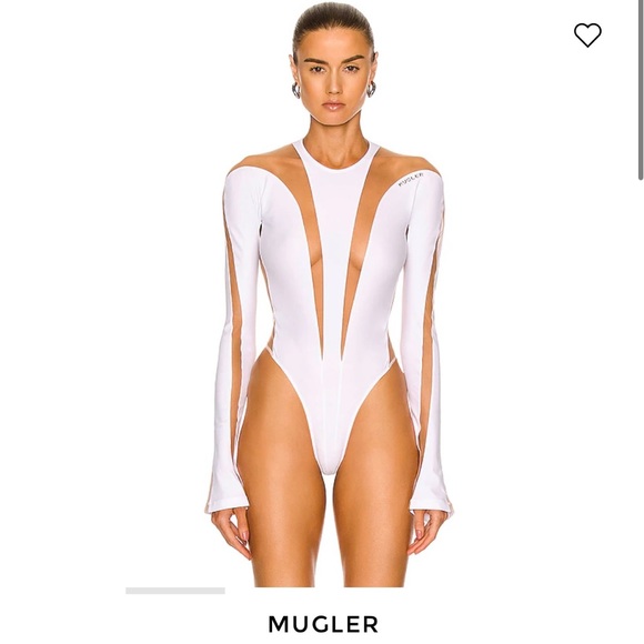 MUGLER for FWRD Sheer Tulle Bodysuit in White & Nude Size 38 - Picture 3 of 7